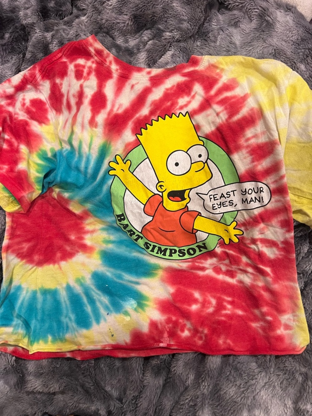 The Simpsons Bart Simpson Tie-Dye Wos cropped  Tee - Red, Yellow, Blue